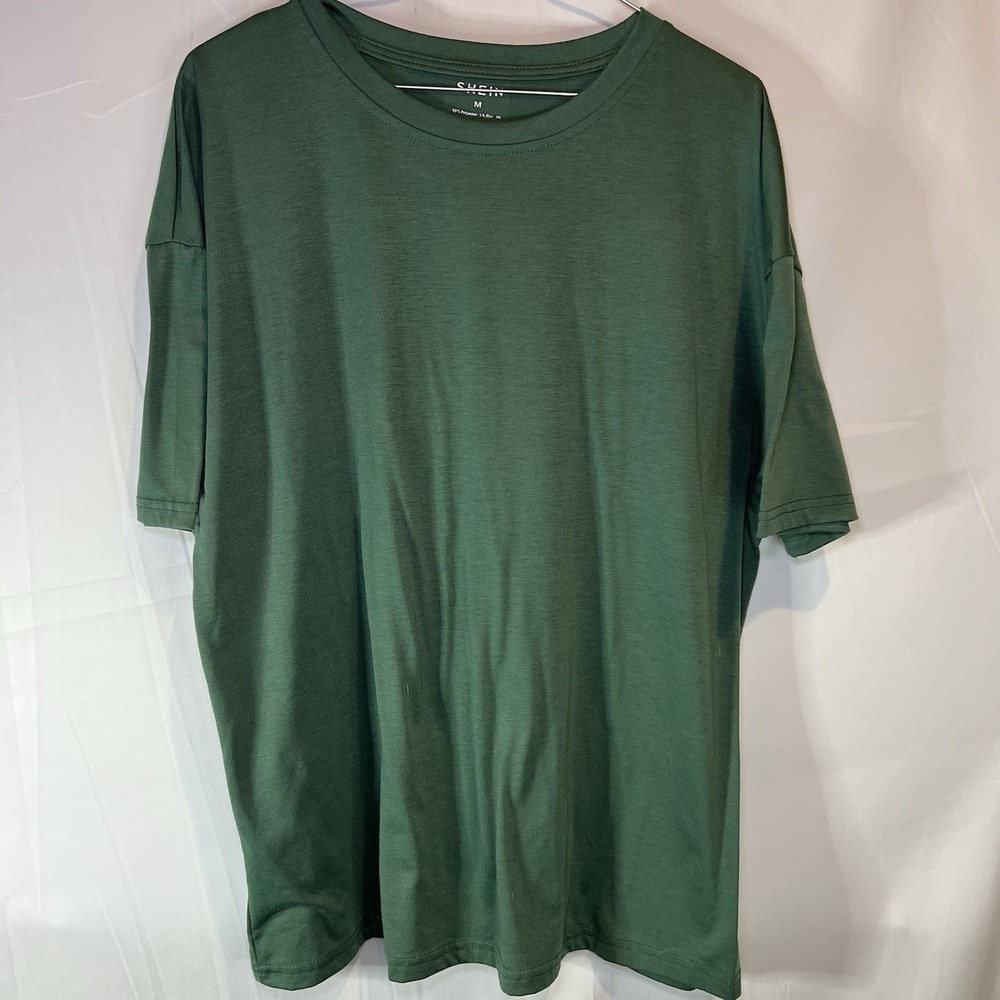 Shein Mens Medium Plain Short Sleeve Crew Neck T Shirt M Olive Green Blank